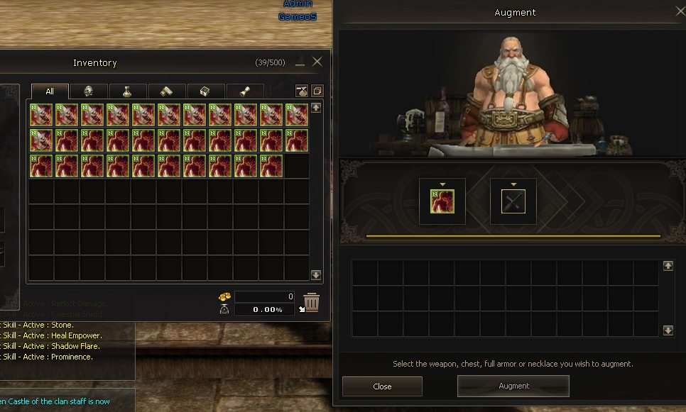 The new window, with the scroll slot, the item slot and the list of what can be augmented.