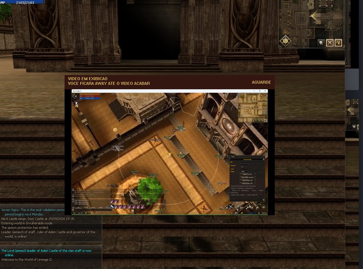 The player runs inside the client, with the notice that the character is away.