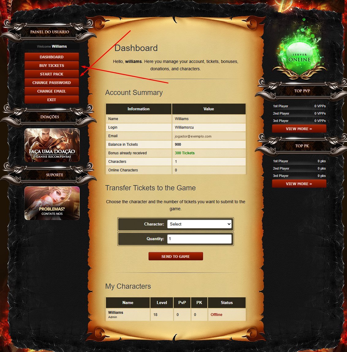 Player panel
